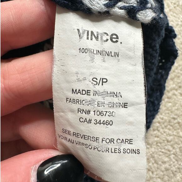 Vince: Navy Striped Knit Crew Neck Sweater - Picture 8 of 10